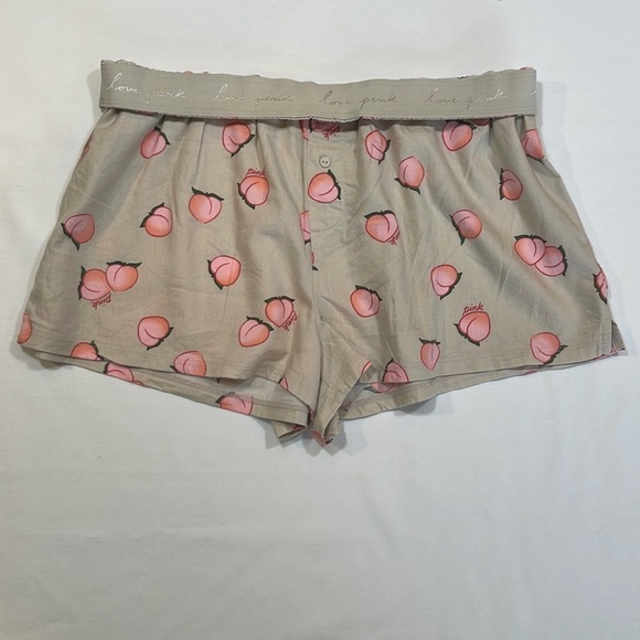 PINK | Flannel Boxy Fold-over Peach Print Pajama Shorts - Picture 1 of 9